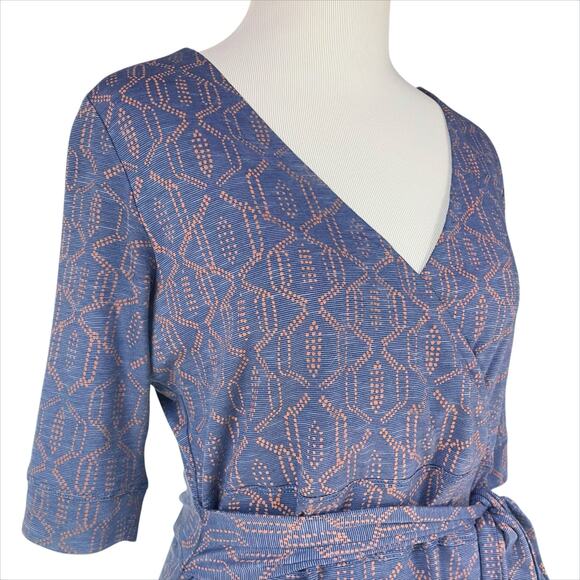TOAD&CO Cue Wrap Cafe Dress w/ Attached Belt & Pockets Blue/Orange Size S - Picture 4 of 8